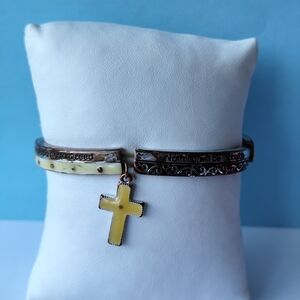 4/$50⭐️Brown and Silver Segmented Bracelet with Cross Charm